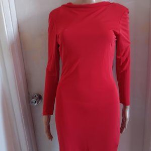 BEBE RED LONG SLEEVES  MIDI DRESS BACKLESS SIZE US6-8